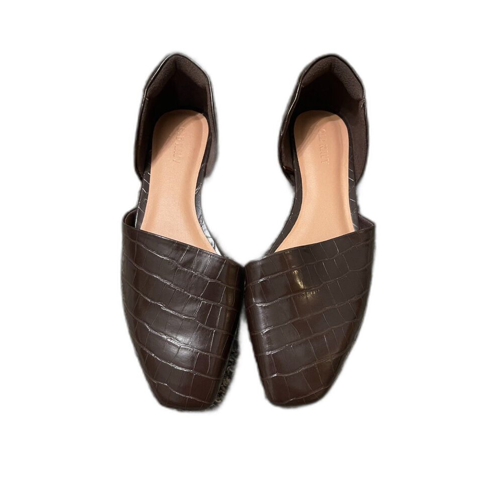 Old Navy Deep Brown Croc-Embossed Square-Toe d'Orsay Flats 8